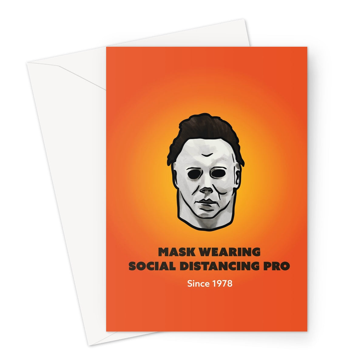 Mask wearing social distance pro - Michael Myers Halloween - Orange Greeting Card